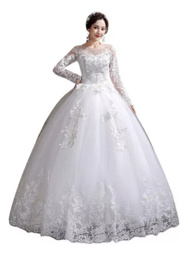 2024 Novo Vestido Noiva Branco Mangas Compridas Decote Em V
