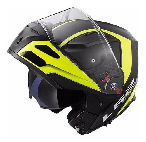Imagen 3 de 5 de Casco para moto rebatible LS2 Metro Evo FF324 matt black y yellow fluor rapid talla M