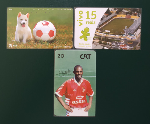 3 Cartões Telefônicos: Futebol.  Estádio, Bola E Jogador. 