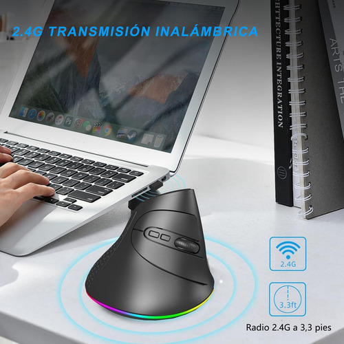 Ratón Ergonómico Inalámbrico Recargable, 2.4g ,24/32/40 Dpi Color Negro