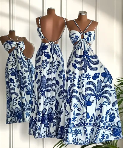 Vestido Feminino Longo Estampado Floral Viscolinho Leve