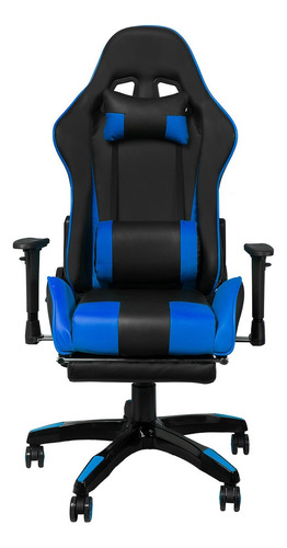 Silla de escritorio Nibio GC 181 gamer ergonómica  negra y azul con tapizado de cuero sintético