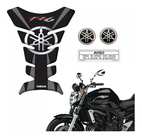 Kit Adesivos + Tank Pad Tanque Para Yamaha Fz6n Fazer Cor Prata-Vermelho