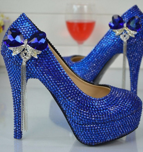 Imagem 3 de 6 de Sapato Azul Strass Cristal Festas Balada Noiva Salto 11 Cm