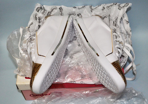 Imagem 10 de 10 de Comfortflex Tênis Nº 37 Branco E Dourado Novo