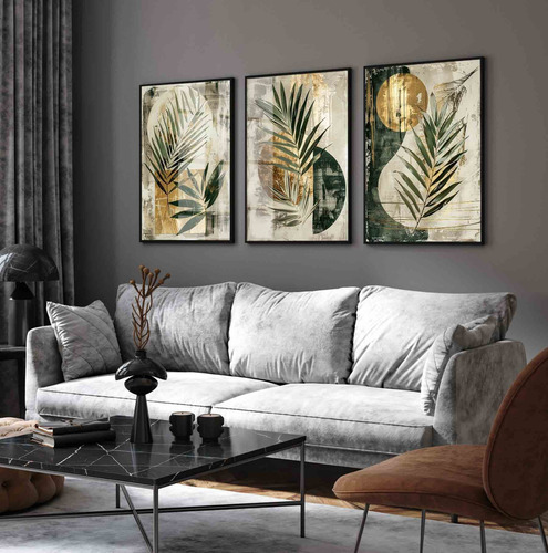 Quadros Decorativos Abstrato Folhagem Verde Moldura E Vidro