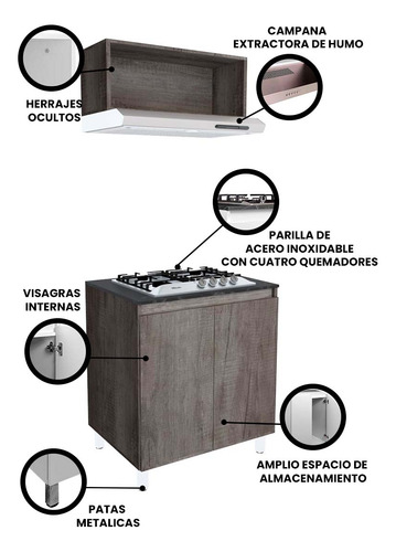 Cocina Integral Completa Decomobil Con Parrilla Y Campana Color Lombardia