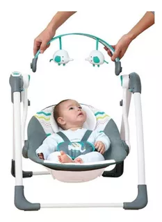 Mecedora Columpio Para Bebe Musical Automatica Infanti Color Verde Y Rosado Silla Mecedora Nido