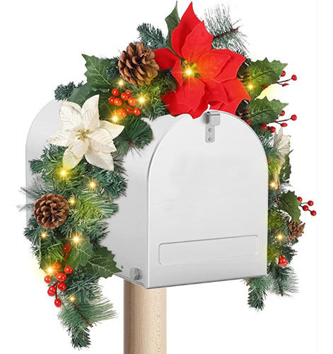 Adorno Para Buzón De Navidad Con Bayas Rojas, Piñas,