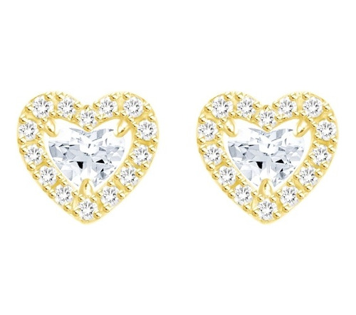 Aros De Corazón Diamantes Brillante Oro Amarillo 18k.