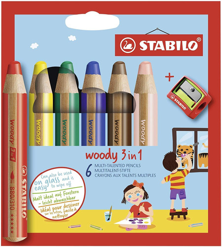 Lapices Stabilo Woody Con Sacapuntas (6 Colores)