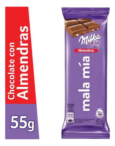 Chocolate Milka 55 Gramos. Sabores: Almendra, Oreo, Blanco..