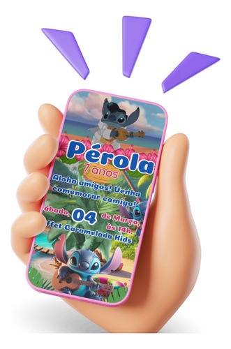 Convite Digital Cartoon Stitch - Formato Digital Simples
