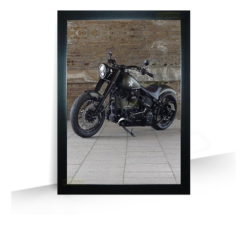 Quadro Moto Harley Davison Barbearia Rock Moldura A4 32cm