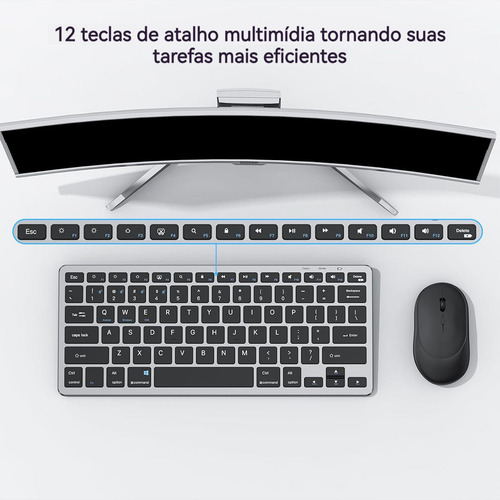 Teclado E Mouse Sem Fio Slim E Silencioso Com Usb Bluetooth