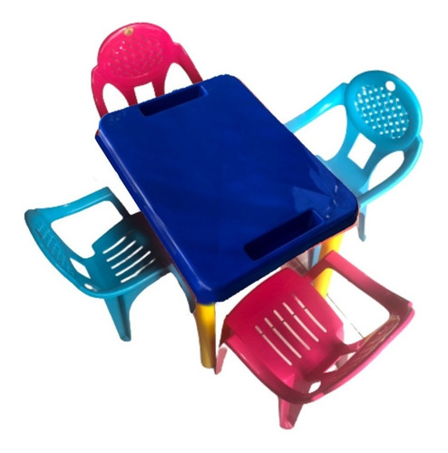 Juego De Mesa Infantil Con Cuatro Sillas De Colores