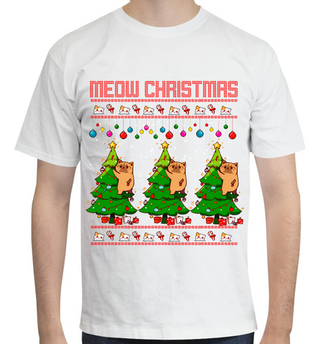 Playera Ugly Sweater Navidad - Gatito En El Árbol - Regalo