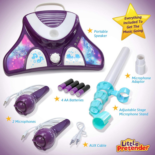 Máquina De Karaoke Para Niños Con 2 Micrófonos Y Soporte Aju