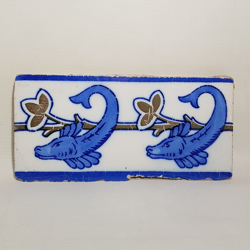 Antiguo Cuadro Mayolica En Relieve Motivo Peces Unidad 7031