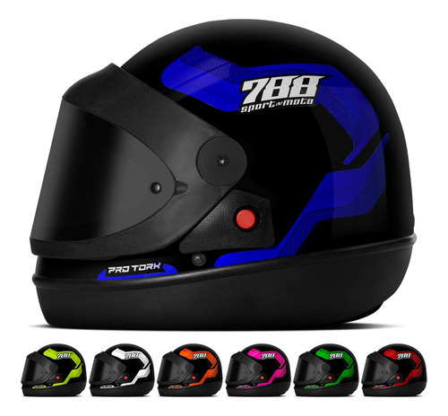 Capacete Moto Pro Tork Sport Moto 788 Vermelho Cor Azul Tamanho do capacete 56