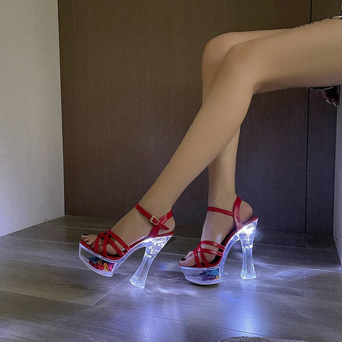 Sandalias De Mujer Con Correa De Tacón Alto Y Cristal Con Fl