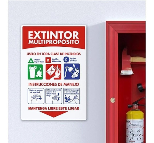 Imagen 1 de 3 de Aviso Letrero Extintor Instructivo 35x24 Soporte Para Pared