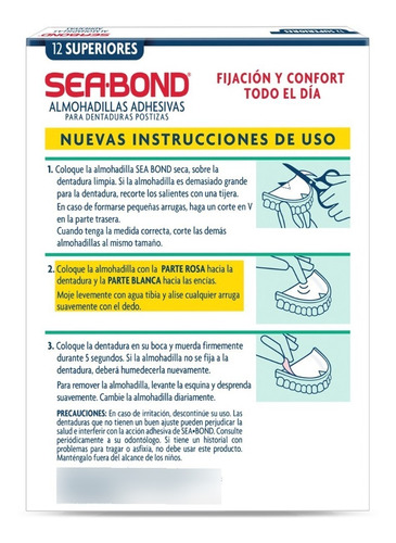 Sea-bond Almohadillas Adhesivas Dentaduras Superiores 12 Pz