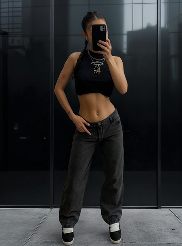 Jean Osadas Pantalon Mom Wide Leg Dama Tiro Medio Bajo