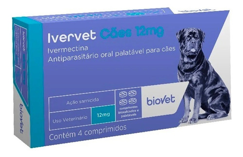 Ivervet Cães 12mg C/4 Comprimidos - Biovet