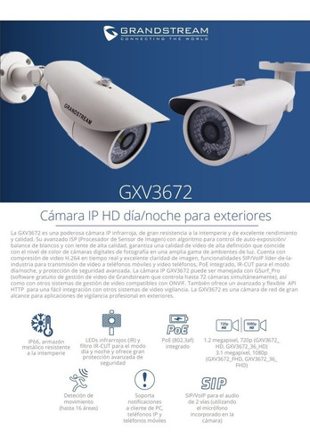 Imagen 4 de 6 de Camara Ip Grandstream Gxv3672 Hd 720p Poe Infrarroja