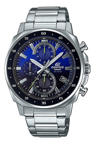 Reloj Casio Edifice Efv-600d-2avudf Hombre Correa Plateado Bisel Negro Fondo Negro/Azul