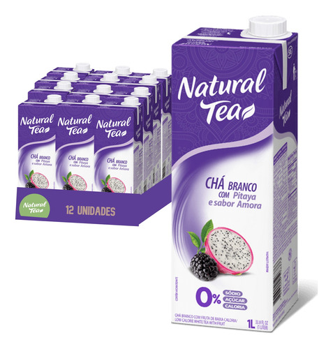 Chá Branco Pitaya & Amora Natural Tea 1l (12 Litros) Kit