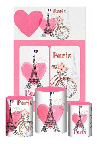 Kit Casado Paris Trio Capa Cilindro Retangular Tecido