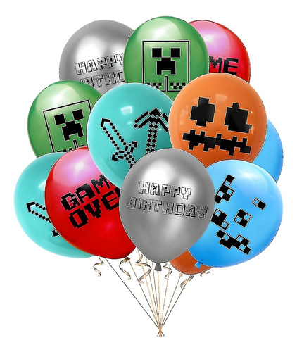 Set De 18 Globos Minecraft - Decoración Fiesta Infantil