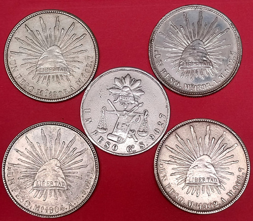 Monedas Plata México En Porfiriato 5 Pza. Un Peso, 1872-1908