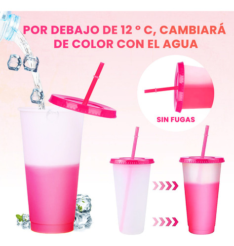 Bh 10pzs Vasos Magicos Cambian De Color Con Tapa Y Popote