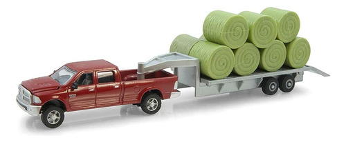 Ertl Dodge Pickup With Diecast Trailer And Bales, 1:64-scale