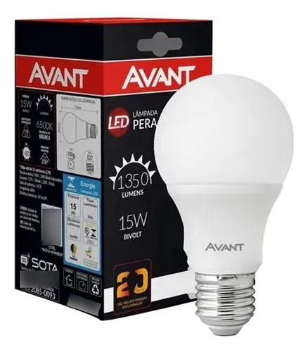 comprar Kit 20 Lâmpada Led 15w Bulbo Pera E27 Bivolt Avant 6500k Luz Branco-frio 110vu002F220v