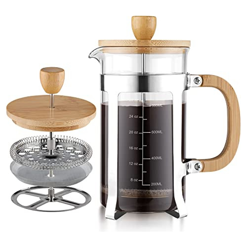 Sivaphe 34 Oz Bamboo French Press Stainless Steel High Boros