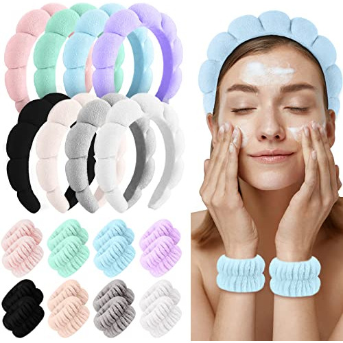 16 Pcs Puffy Spa Headband Set 8 Esponja Spa Headband Zz6hp