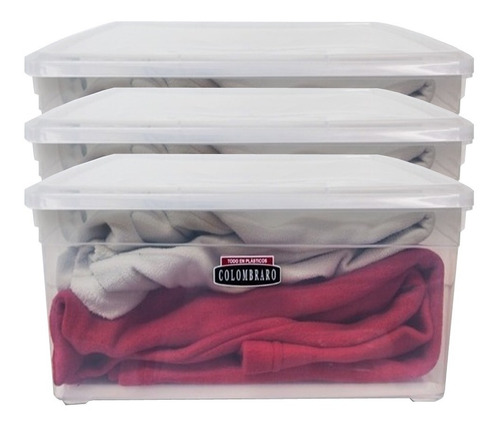 Caja Organizador Plastico Apilable Tapa Taper 17 Litros X 3 Colombraro