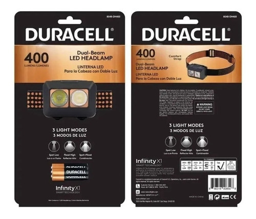 Imagen 4 de 5 de Linterna Led De Cabeza Duracell 400lm Doble Luz Color De La Luz Negro