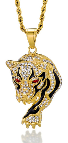 Collar Tigre Hip Hop Cz Color Oro Acero Inoxidable Hombre