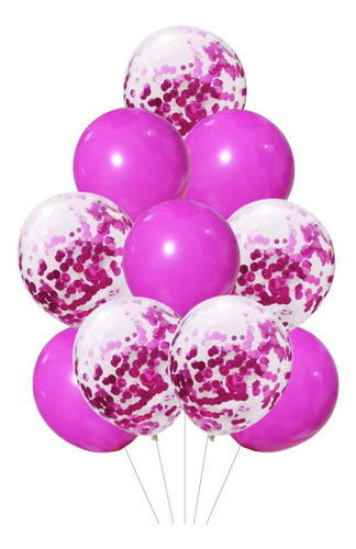 Set 10 Globos Fucsia Cumpleaños Confetti Decoración 