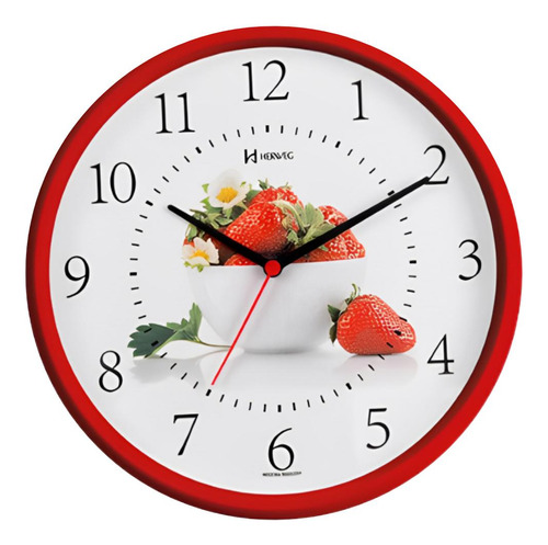 Relógio De Parede Vermelho Herweg Cozinha Morangos 6693-269