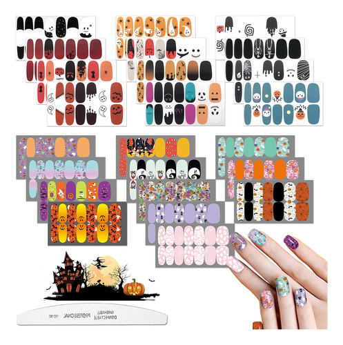 Jerclity 24 Hojas De Tiras De Esmalte De Uas De Halloween, C