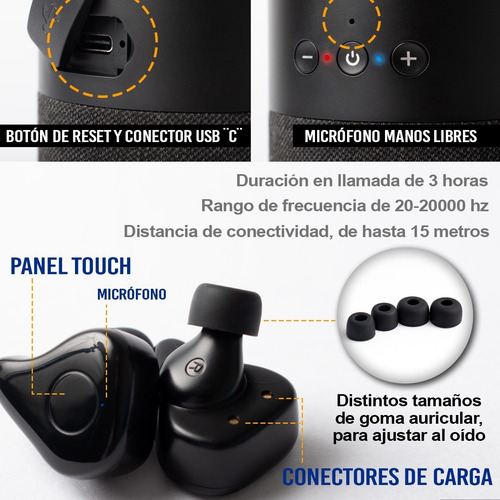 Imagen 4 de 7 de Audífonos Bluetooth Touch Con Estuche Bocina