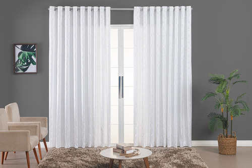 Cortina Jacquard 200 X 1,50 Altura Semi Blackout Sala/quarto Cor Branco