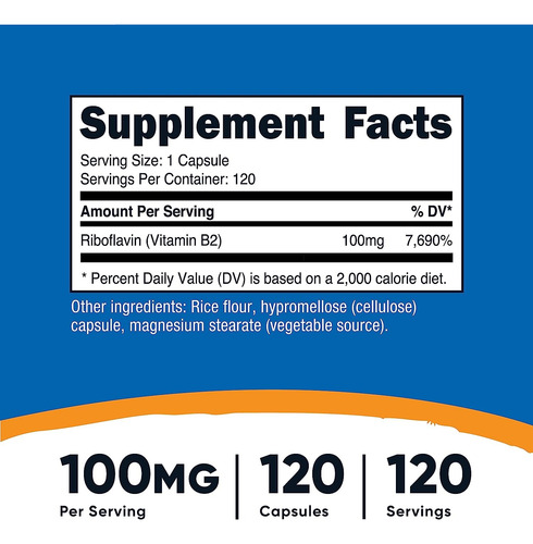 Suplemento Vitamina B2 (riboflavina) 100 Mg
