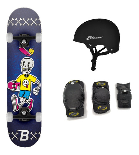 Patineta Modelo G Con Lija Negra + Casco + Protecciones